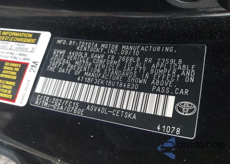2011 Toyota Camry Se from USA, damaged, VIN 4T1BF3EK1BU184830
